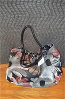 Floral Handbag with Black Leather Trim