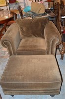 Brown Overstuffed Chair & Ottoman