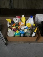 Box of assorted cleaning supplies