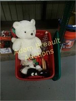 Storage tote and assorted Christmas decorations