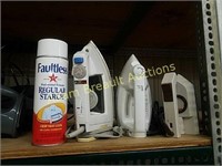 3 assorted clothes iron and starch