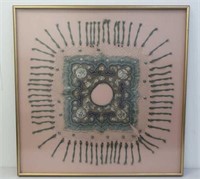 Antique framed Chinese silk cloud collar