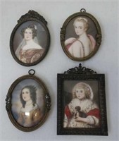 Four gilt framed ivory miniatures European ladies