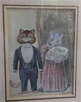 Three framed antique Louis Wain cat prints
