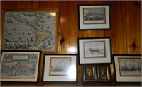 Framed Old Maps, Battle Scenes,Presidents Bronze