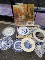 LARGE LOT OF MISC. BLUE & WHITE PLATES