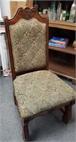 UPHOLSTERED CARVED WOOD CHAIR