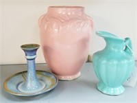 3PC MCCOY POTTERY AND CANDLESTICK