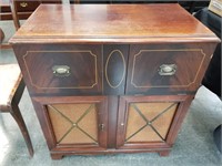 VTG FLAME VENEER CABINET RADIO AND RECORD PLAYER
