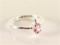 STERLING SILVER OVAL PINK STONE RING