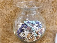 GLASS JAR OF COSTUME JEWELRY