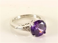 STERLING SILVER ROUND PURPLE STONE RING