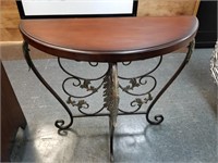 DEMILUNE ACCENT TABLE W IRON BASE