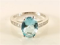 STERLING SILVER OVAL FACETED AQUA RING