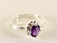 STERLING SILVER OVAL PURPLE STONE RING