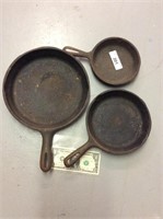 (3) Cast Iron pans Wagner ware 10” pan, Wagner 8”