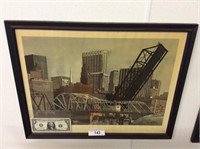 Vintage framed Hagerman print city and lift