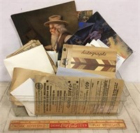 MIXED EARLY PAPER LOT WITH WOODEN PHOTO ALBUM