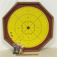 WOODEN CROKINOLE BOARD WITH PIECES