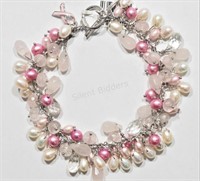 Sterling Silver Pink & White Pearl Necklace