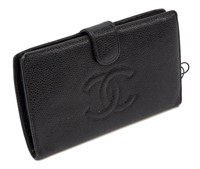 CHANEL 'TIMELESS' BLACK CAVIAR FRENCH PURSE WALLET