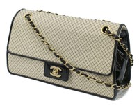 CHANEL BLACK & WHITE QUILTED JERSEY CC FLAP BAG