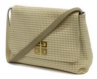 GIVENCHY BEIGE HOUNDSTOOTH CANVAS FLAP HANDBAG