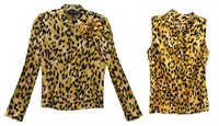 (2) ST. JOHN LEOPARD PRINT SILK TOP & KNIT JACKET