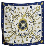 HERMES "LES CLES" SILK TWILL SCARF