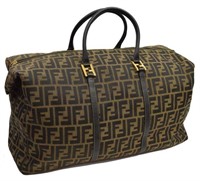 FENDI LARGE MONOGRAM CANVAS BOSTON DUFFLE BAG