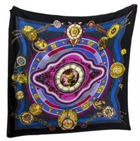 HERMES SILK TWILL PLEATED SCARF 'PARMI LES FLEURS'