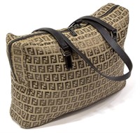 FENDI BROWN MONOGRAM CANVAS SHOULDER BAG