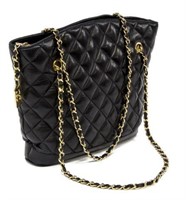 CHANEL BLACK QUILTED LEATHER SHOPPING TOTE BAG