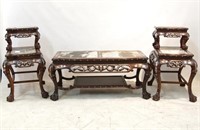 Three Rosewood Tables with Marble & mother of pear