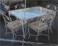 Wrought iron glass top table & 4 chairs