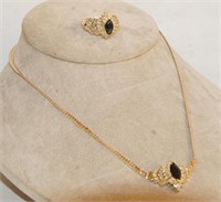 14kt Gold necklace & ring set diamonds & sapphires