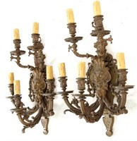 Fine 19th C. French Bronze 5 Light Wall Sconces