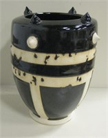 Signed Spiked Pottery Vase 7.5" X 10"