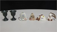 2 Stone Egg Holders & 4 Ceramic Bells