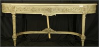 ANTIQUE CARVED & PAINTED MARBLE TOP CONSOLE TABLE