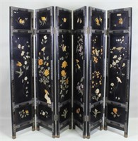 BLACK LACQUERED MOTHER-OF-PEARL CHINESE SCREEN