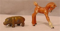 Vintage Cast Iron Aminals Hippo & 2.5" Tall Pony