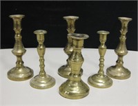 6 Vtg Small Brass Candlestick Holders - 3.25" & 4"