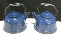 Lot of 2 Enamel Teapots 8.25" X 6"
