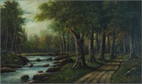 D. WELSO FOREST SCENE OIL ON CANVAS PAINTING