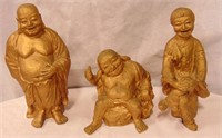 Lot Of 3 Painted Gold Buddha Statues