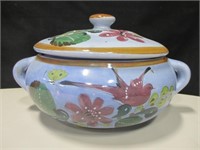 Hand Painted Pottery Soup Tureen 14" Across