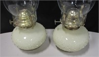 Pair of Hobnail Oil Lamps - 13" Tall