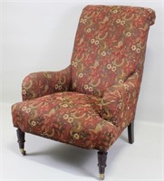 UPHOLSTERED ROLLED HIGH BACK ARMCHAIR