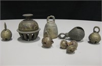 9 Mostly Asian Brass Bells - Tallest Is 2.5"